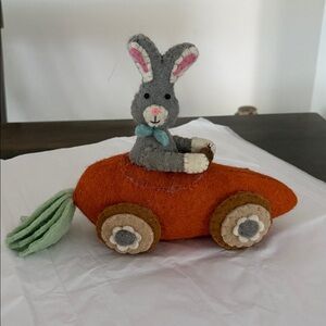 Cottontail Lane Easter Rabbit riding in Carrot Felt Fabric decor Carrot Patch